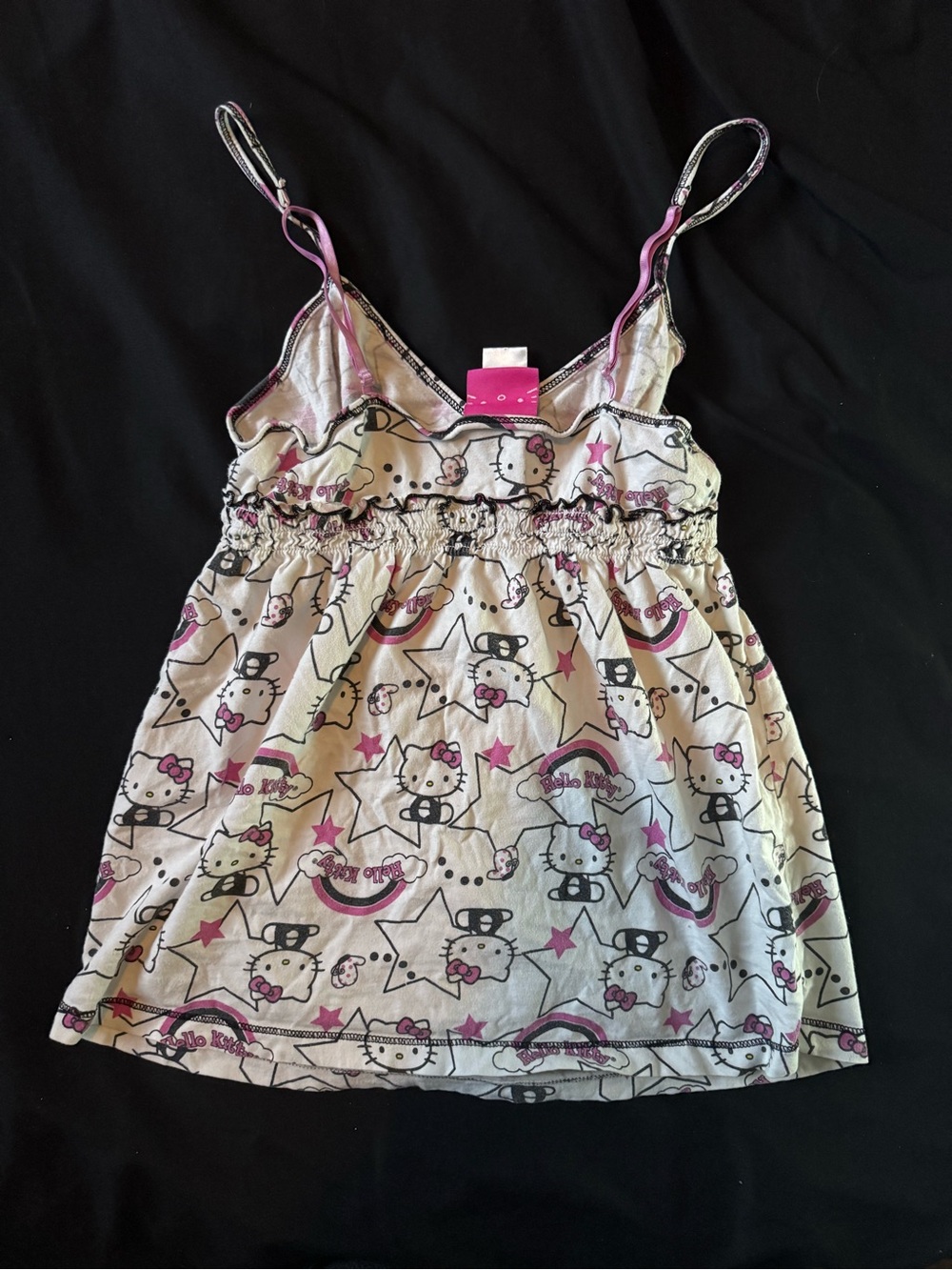 Hello Kitty 2010 Collection Y2K Print Cream and Pink Spaghetti Strap Tank Top - Picture 4 of 5